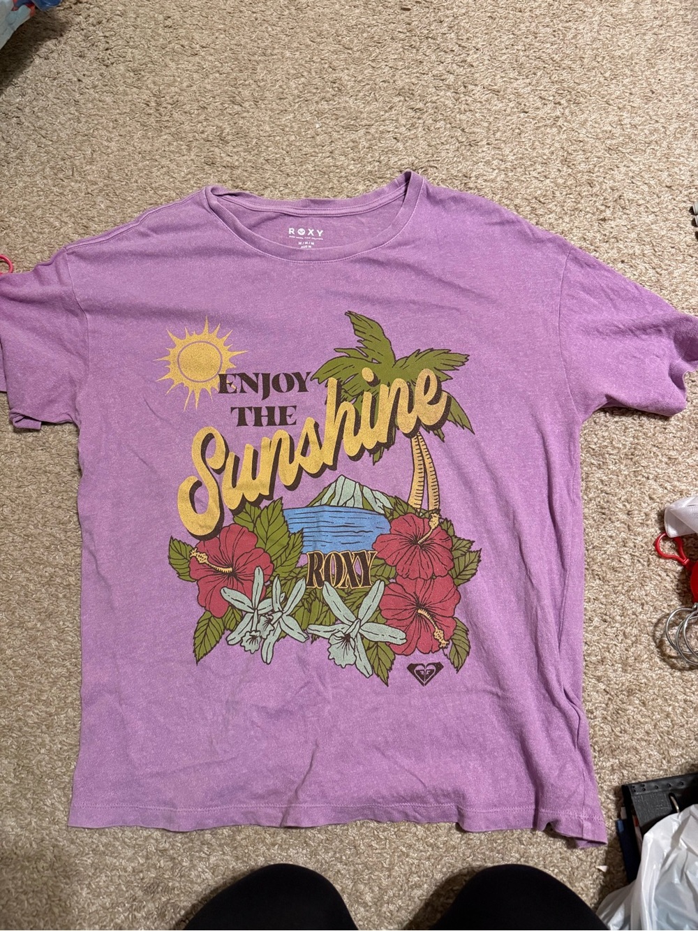 Roxy Lavender 'Sunshine' Graphic Tee with Tropical Print